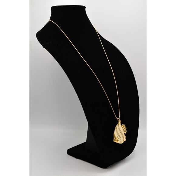 Guess Vintage Fish Pendant Necklace Rhinestone Crystal Gold Tone Chain 90s Bin4A - Picture 3 of 12